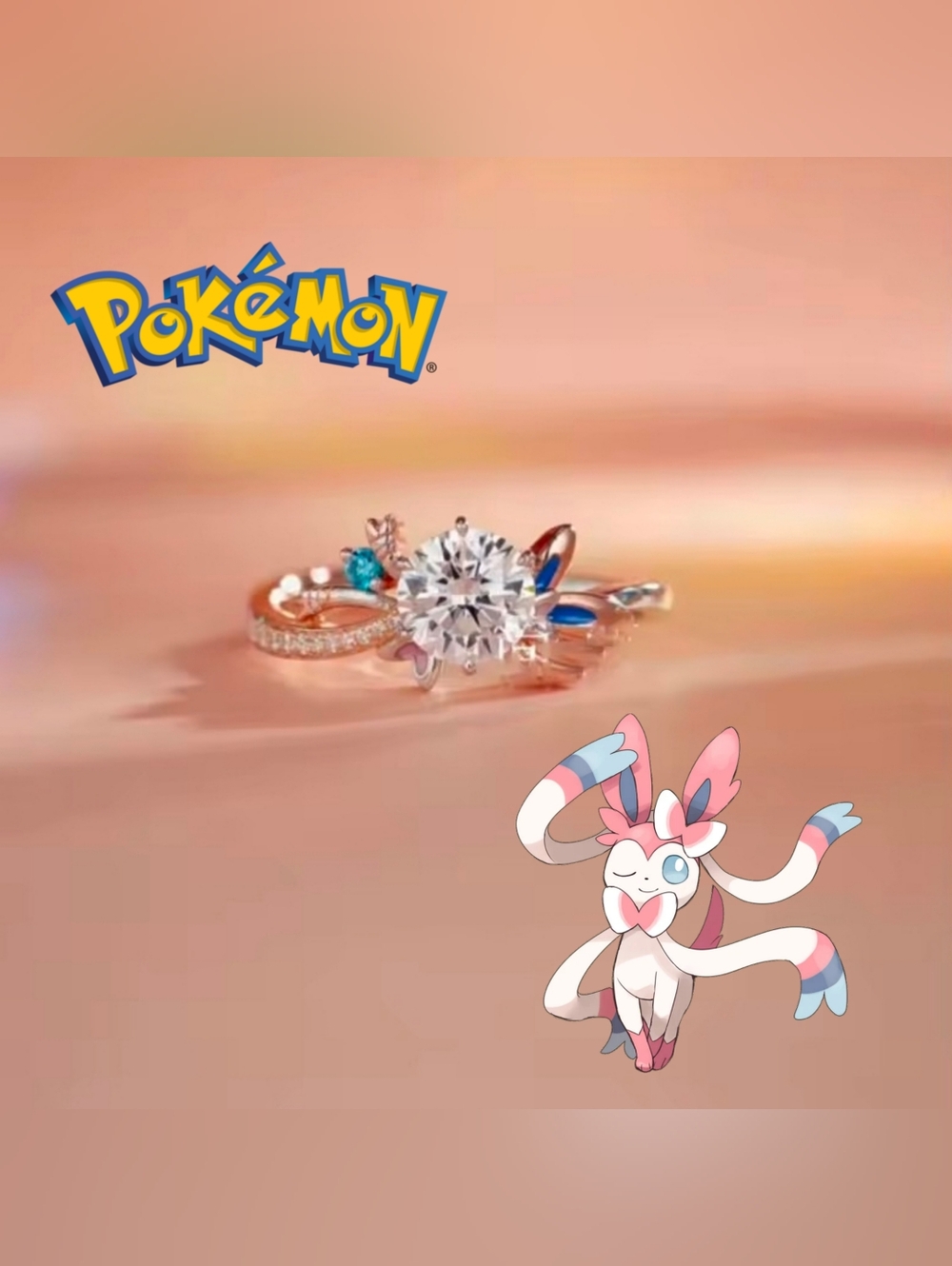Pokemon Sylveon Dainty Silver Tone Adjustable Ring